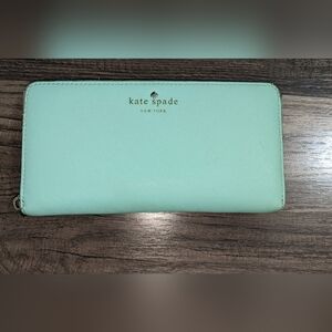 #164. KATE SPADE NEW YORK Sea-foam Green Wallet with Zipper Closure Laurel Way